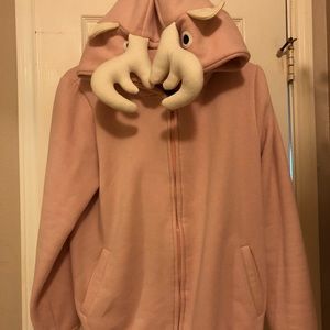 Pink reindeer hoodie. Hat hoodie, pink sweatshirt